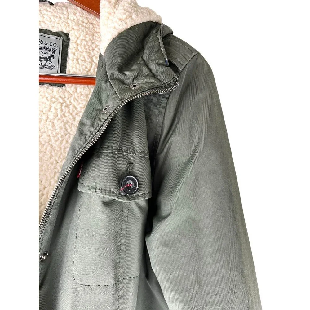Grunge Levi Strauss & Co Hooded Sherpa Lined Army Green Jacket, Women's Medium - Picture 9 of 16